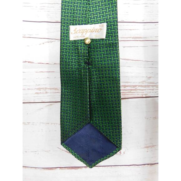Scappino Italy Green Blue Necktie Geometric 100% Silk Beautiful - Picture 1 of 4